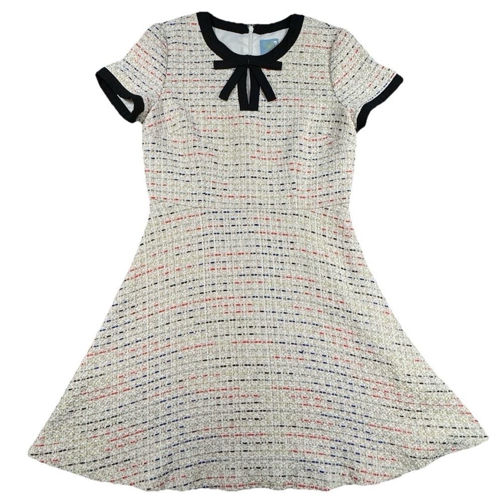 CeCe Tweed Bow Neck Fit Flare A-Line Dress 6 Coquette Preppy - Picture 15 of 16